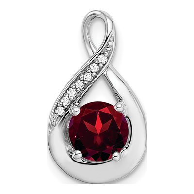 14K White Gold Garnet & Diamond Slide Pendant