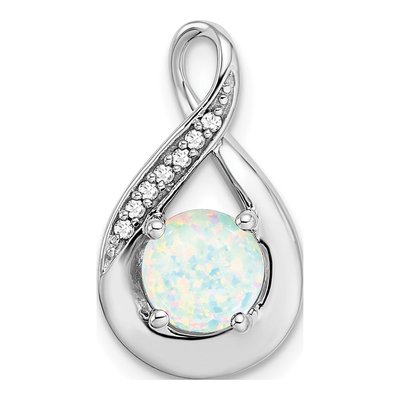 14K White Gold Lab-Created Opal & Diamond Slide Pendant