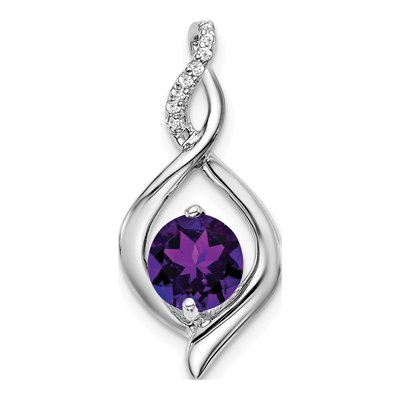 14K White Gold Amethyst & Diamond Round Fancy Pendant