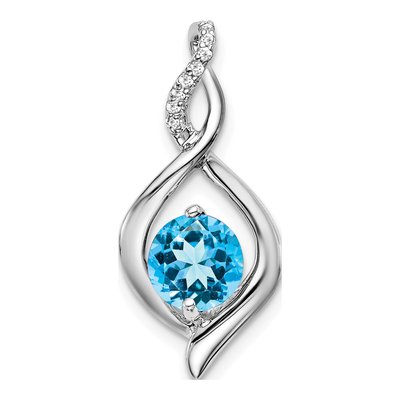 14K White Gold Swiss Blue Topaz & Diamond Pendant