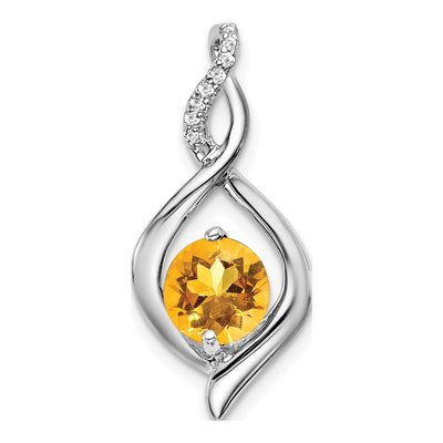 14K White Gold Citrine & Diamond Round Fancy Pendant