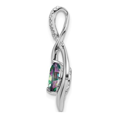 14K White Gold Mystic Fire Topaz & Diamond Round Pendant – view 2