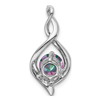 14K White Gold Mystic Fire Topaz & Diamond Round Pendant – view 4