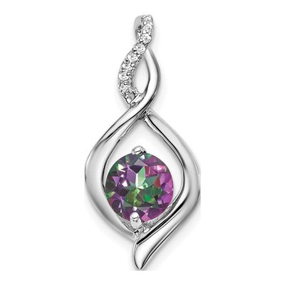 14K White Gold Mystic Fire Topaz & Diamond Round Pendant