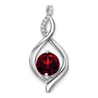 14K White Gold Garnet & Diamond Round Fancy Pendant