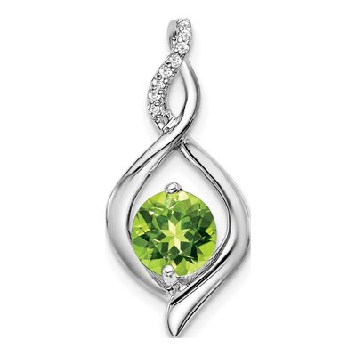 14K White Gold Peridot & Diamond Fancy Pendant