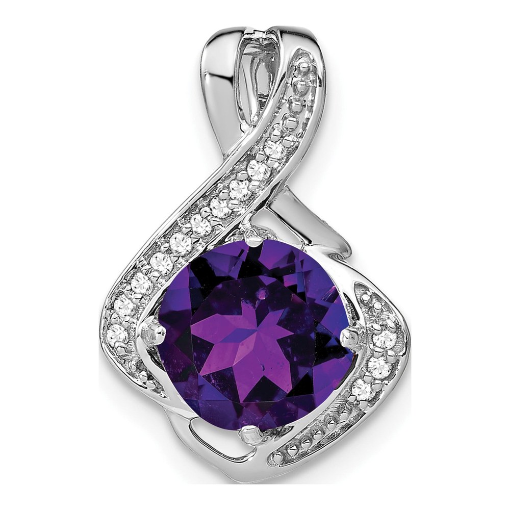 14K White Gold 1/15 ct tw Amethyst & Diamond Fancy Slide Pendant