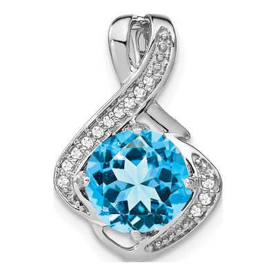 14K White Gold 1/15 ct tw Swiss Blue Topaz & Diamond Slide Pendant