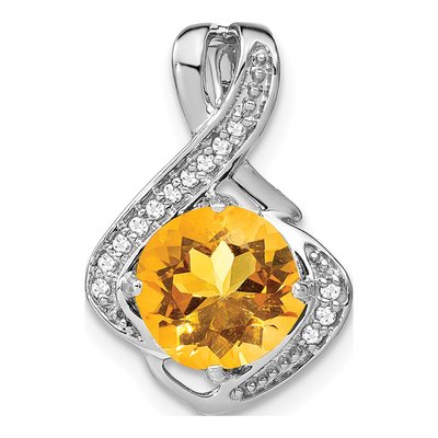 14K White Gold 1/15 ct tw Citrine & Diamond Fancy Slide Pendant