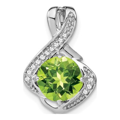 14K White Gold 1/15 ct tw Peridot & Diamond Fancy Slide Pendant