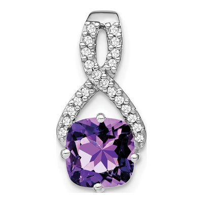 14K White Gold 1/10 ct tw Amethyst & Diamond Slide Pendant