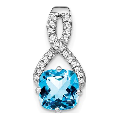 14K White Gold 1/10 ct tw Swiss Blue Topaz & Diamond Slide Pendant