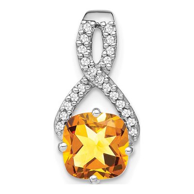 14K White Gold 1/10 ct tw Citrine & Diamond Slide Pendant