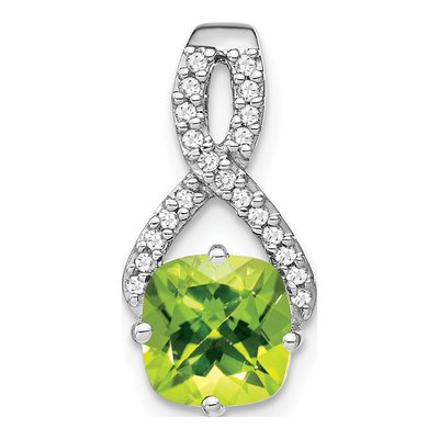 14K White Gold 1/10 ct tw Peridot & Diamond Slide Pendant