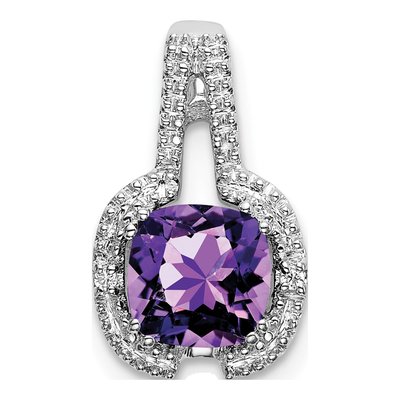 14K White Gold Amethyst & Diamond Cushion Pendant