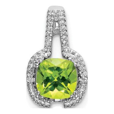 14K White Gold Peridot & Diamond Cushion Pendant