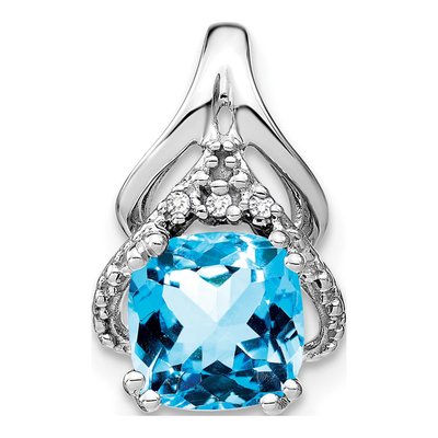 14K White Gold Swiss Blue Topaz & Diamond Slide Pendant
