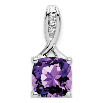 14K White Gold Amethyst & Diamond Cushion Slide Pendant
