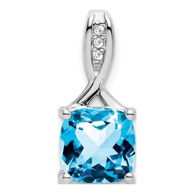 14K White Gold Swiss Blue Topaz & Diamond Slide Pendant