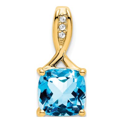 14K Yellow Gold Swiss Blue Topaz & Diamond Slide Pendant