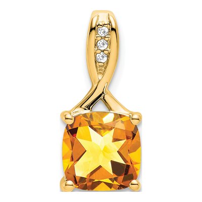 14K Yellow Gold Citrine & Diamond Cushion Slide Pendant