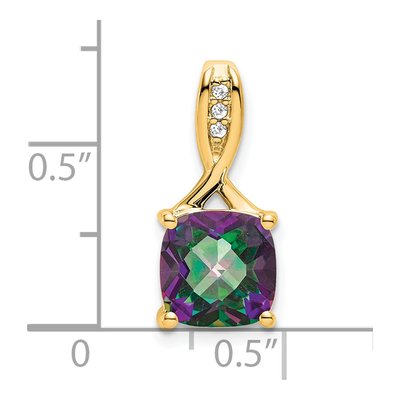 14K Yellow Gold Mystic Fire Topaz & Diamond Cushion Pendant – view 2