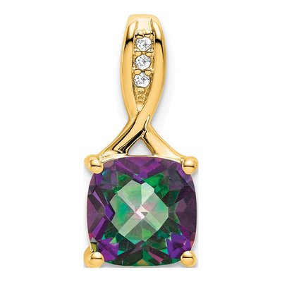 14K Yellow Gold Mystic Fire Topaz & Diamond Cushion Pendant