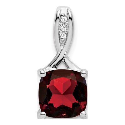 14K White Gold Garnet & Diamond Cushion Slide Pendant