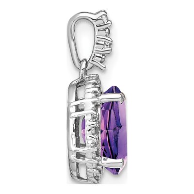 14K White Gold 1/20 ct tw Amethyst & Diamond Oval Halo Pendant – view 3