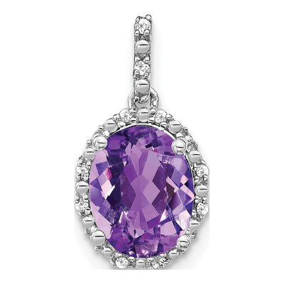 14K White Gold 1/20 ct tw Amethyst & Diamond Oval Halo Pendant