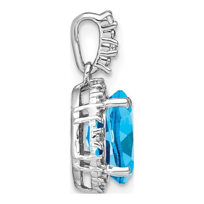 14K White Gold 1/20 ct tw Swiss Blue Topaz & Diamond Oval Halo Pendant – view 3