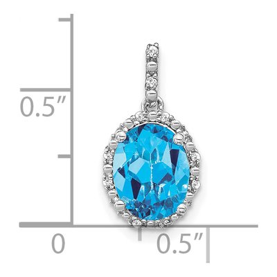 14K White Gold 1/20 ct tw Swiss Blue Topaz & Diamond Oval Halo Pendant – view 4