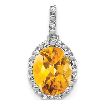 14K White Gold 1/20 ct tw Citrine & Diamond Oval Halo Pendant