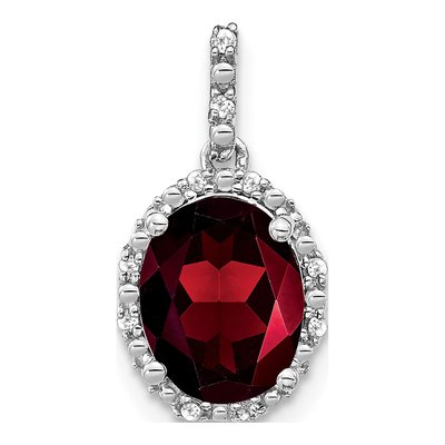 14K White Gold 1/20 ct tw Garnet & Diamond Oval Halo Pendant