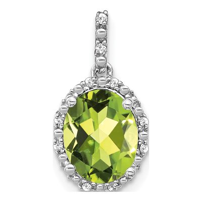 14K White Gold 1/20 ct tw Peridot & Diamond Halo Pendant