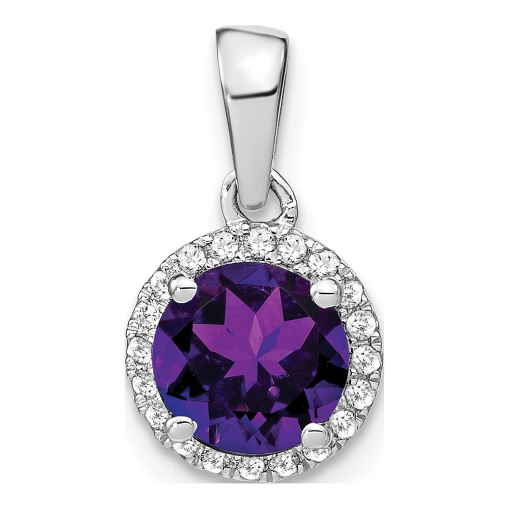 14K White Gold 1/10 ct tw Amethyst & Diamond Halo Pendant