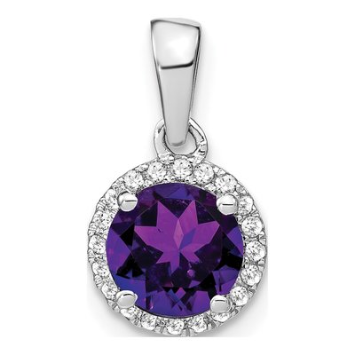 14K White Gold 1/10 ct tw Amethyst & Diamond Halo Pendant