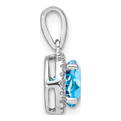 14K White Gold 1/10 ct tw Swiss Blue Topaz & Diamond Halo Pendant – view 2