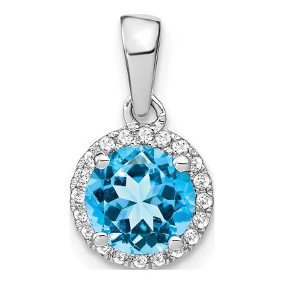 14K White Gold 1/10 ct tw Swiss Blue Topaz & Diamond Halo Pendant