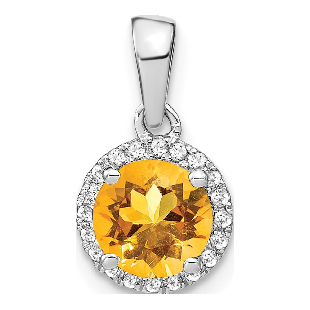 14K White Gold Citrine & Diamond Halo Pendant