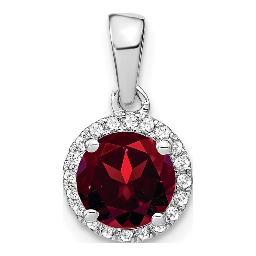 14K White Gold 1/10 ct tw Garnet & Diamond Halo Pendant
