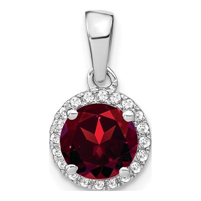 14K White Gold 1/10 ct tw Garnet & Diamond Halo Pendant