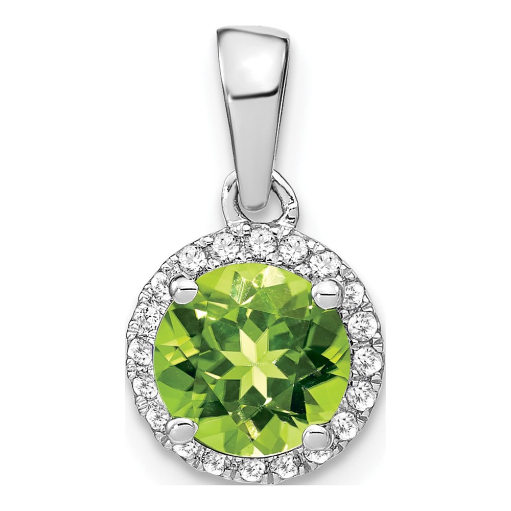 14K White Gold 1/10 ct tw Peridot & Diamond Halo Pendant