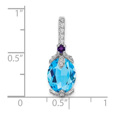 14K White Gold 1/8 ct tw Swiss Blue Topaz & Amethyst Oval Pendant – view 3