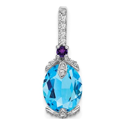 14K White Gold 1/8 ct tw Swiss Blue Topaz & Amethyst Oval Pendant