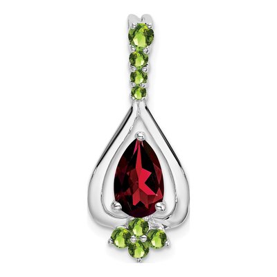 14K White Gold Garnet & Peridot Pear Pendant