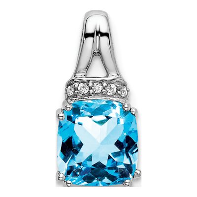 14K White Gold Swiss Blue Topaz & Diamond Slide Pendant