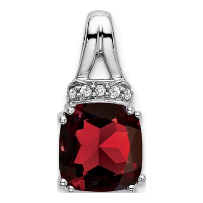 14K White Gold Garnet & Diamond Slide Pendant