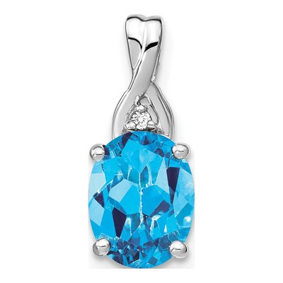 14K White Gold Swiss Blue Topaz & Diamond Slide Pendant