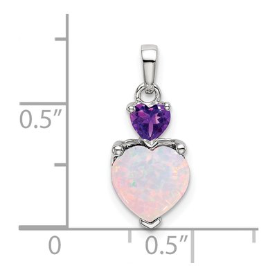 14K White Gold Lab-Created Opal & Amethyst Heart Pendant – view 2